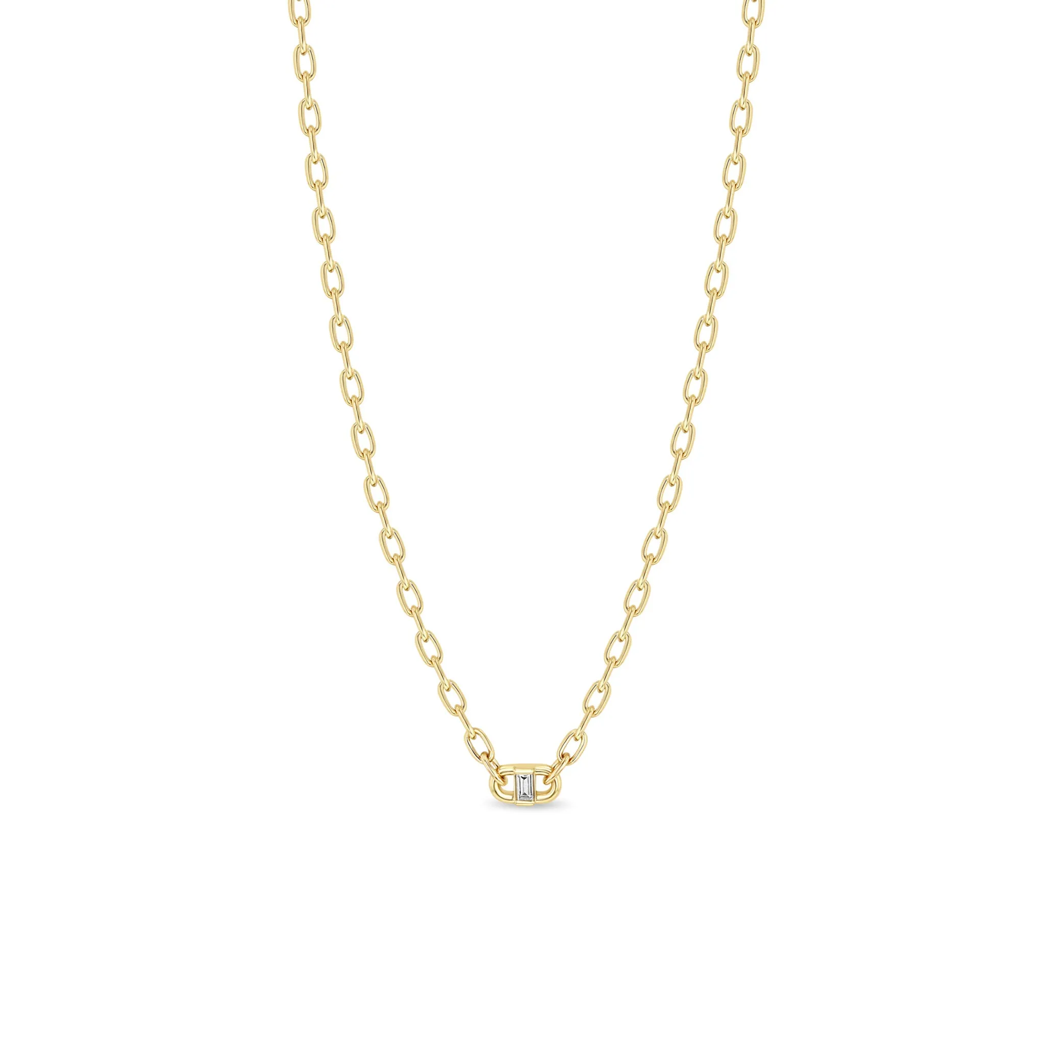 14k Baguette Diamond Open Link Square Oval Chain Necklace