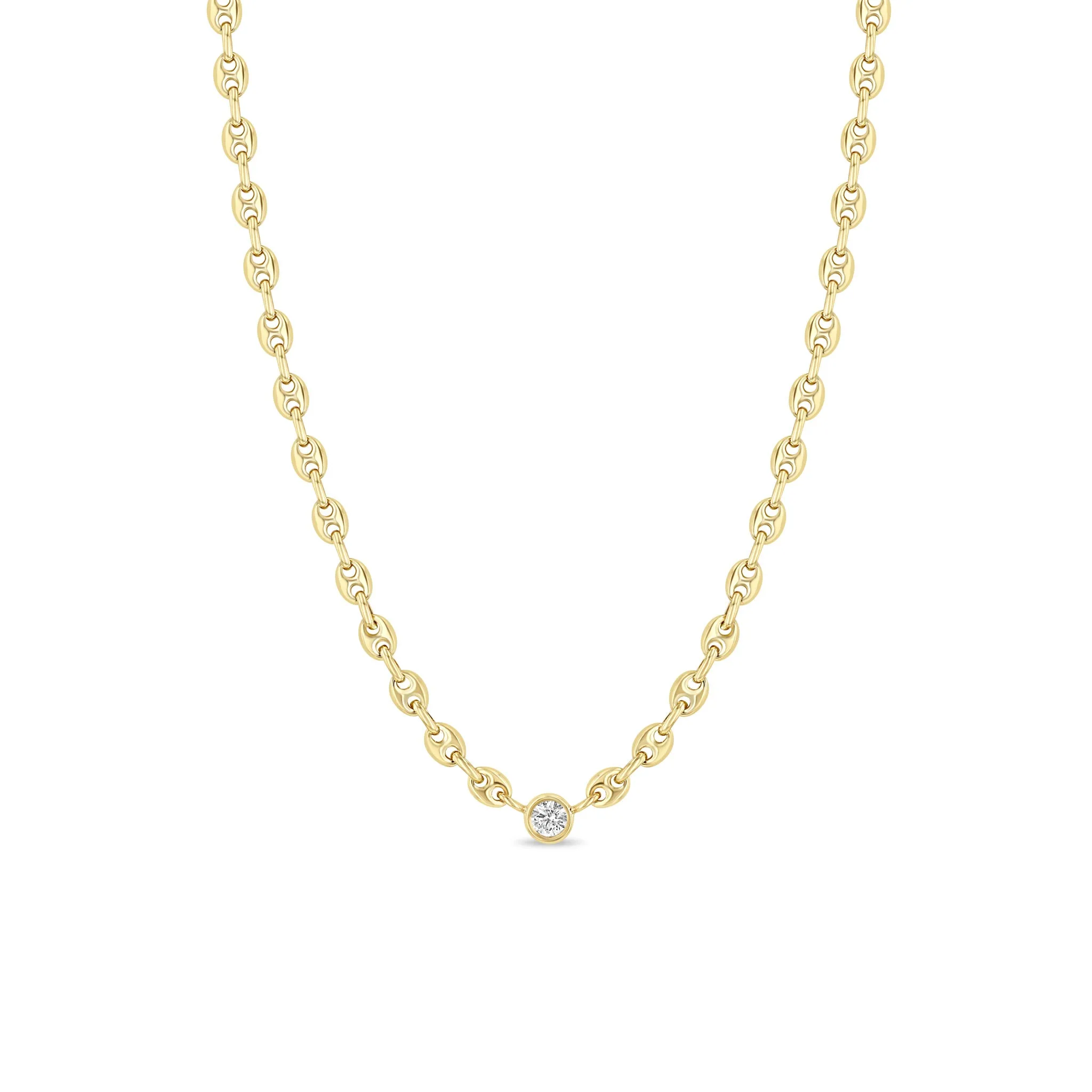 14k Floating Diamond Small Puffed Mariner Chain Necklace