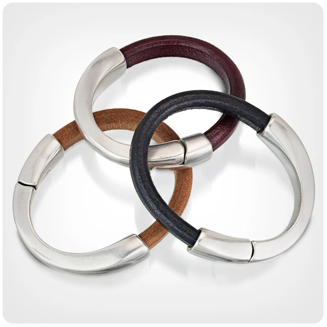BA3 LUG - Luggage Colored Leather Bracelet with Arc Magnetic Clasp
