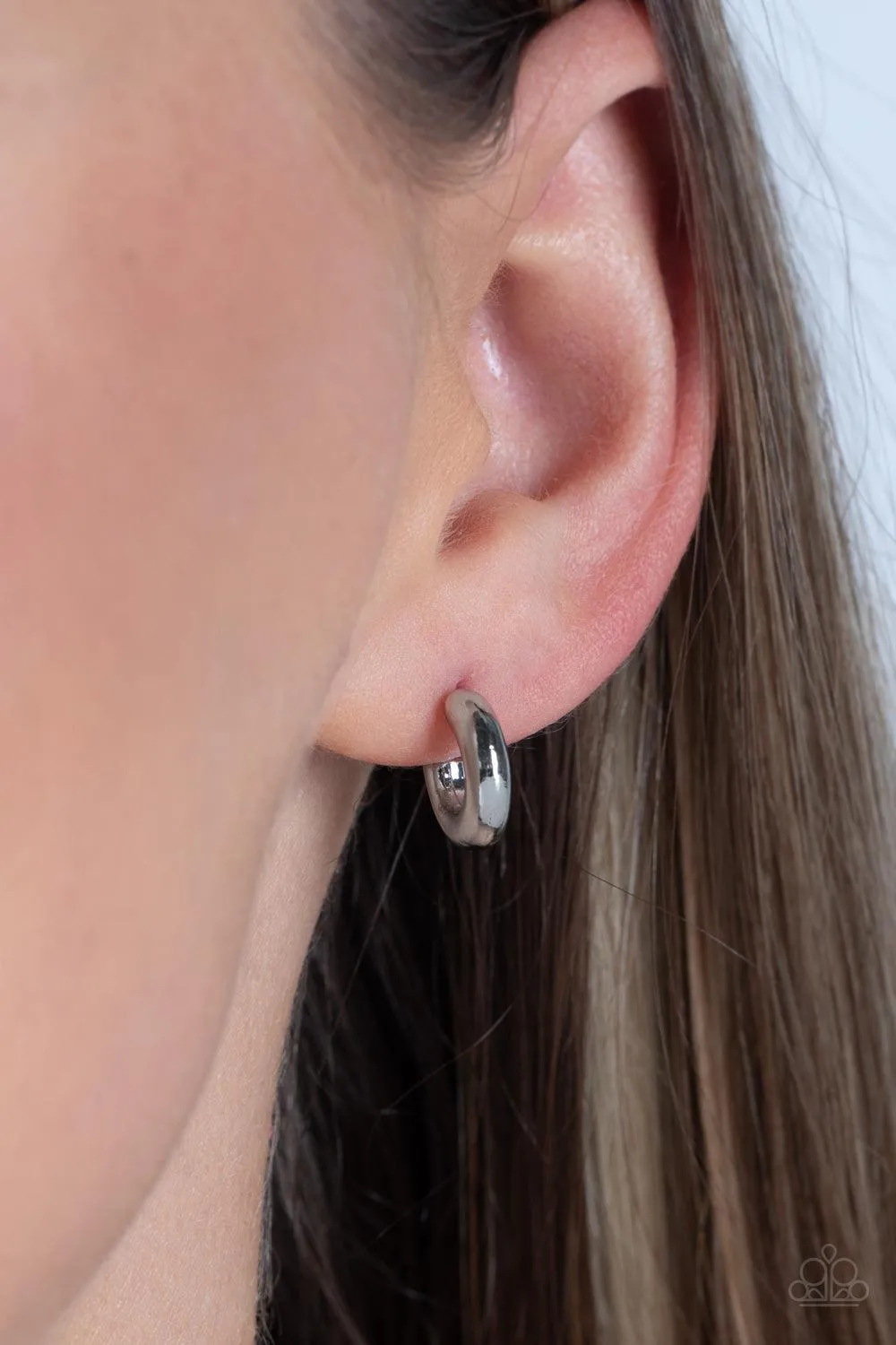 Catwalk Curls Silver Mini Hoop Earrings - Paparazzi Accessories