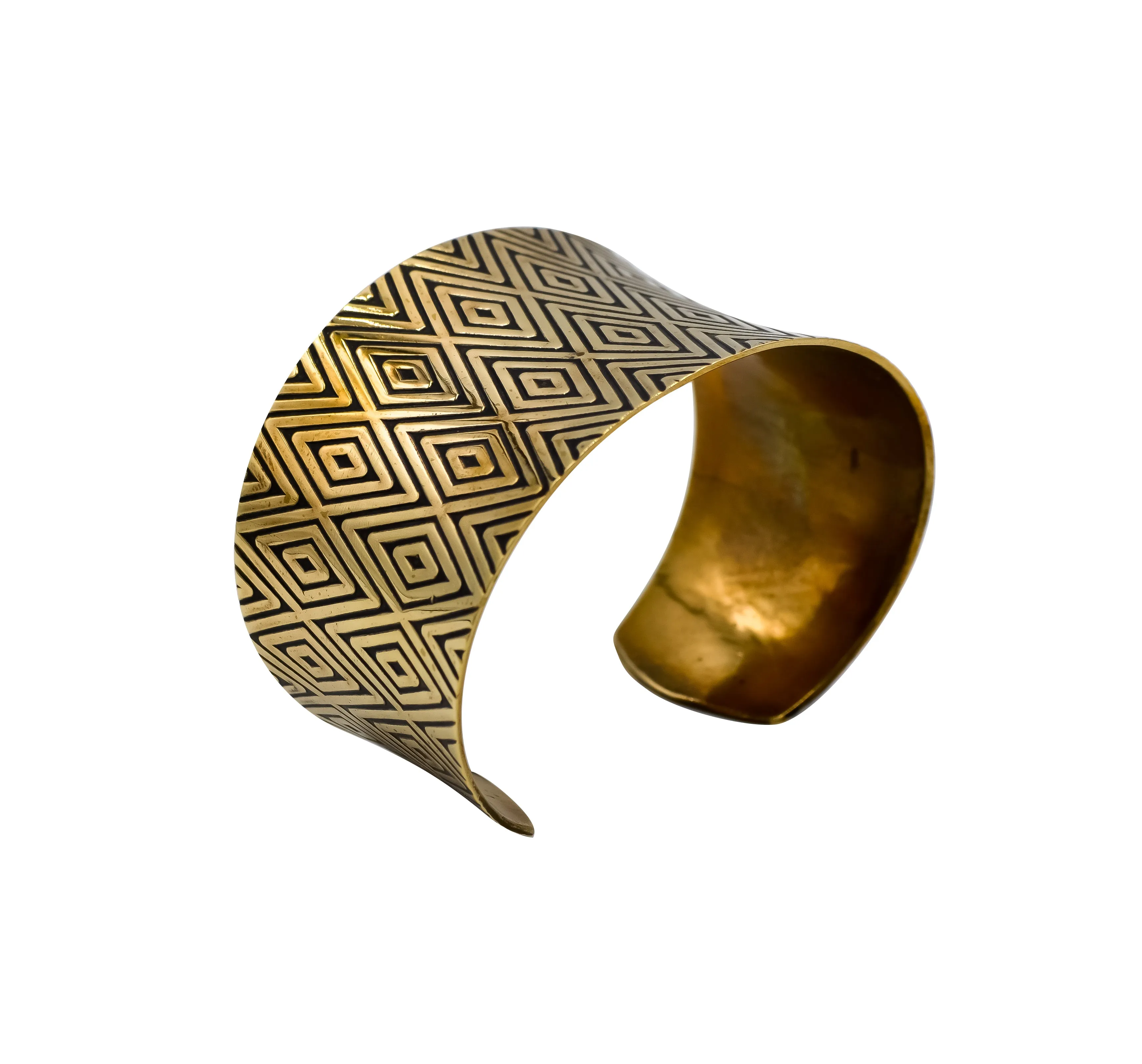 Diamond Design Hand Roller Printed Brass Cuff Bracelet