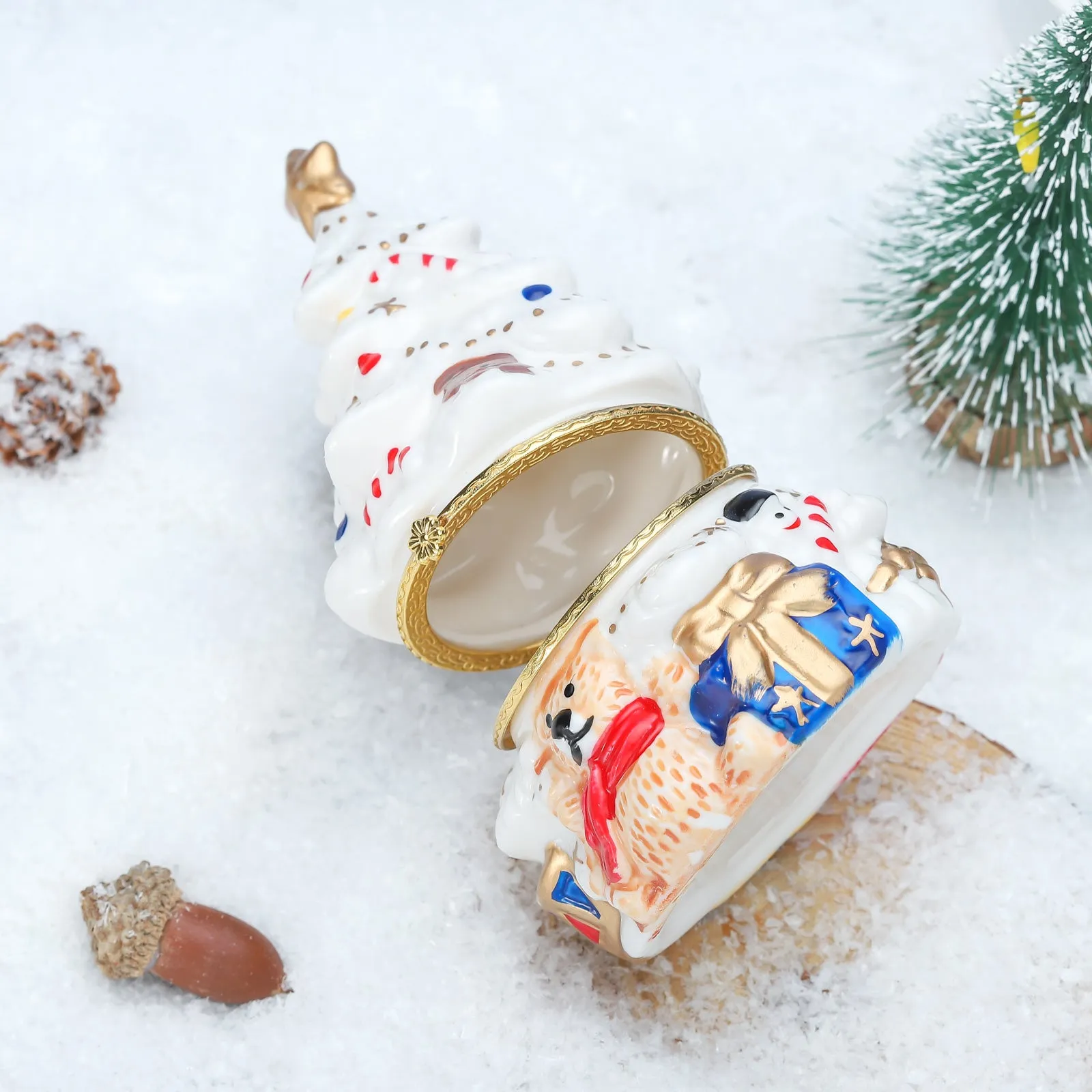 Fuzzy Bear Christmas Tree Jewelry Box