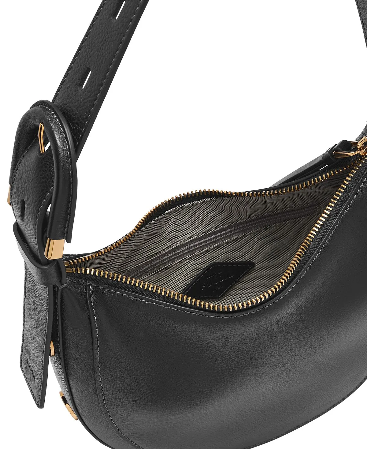 Harwell Leather Crescent Fossil Bag, Black