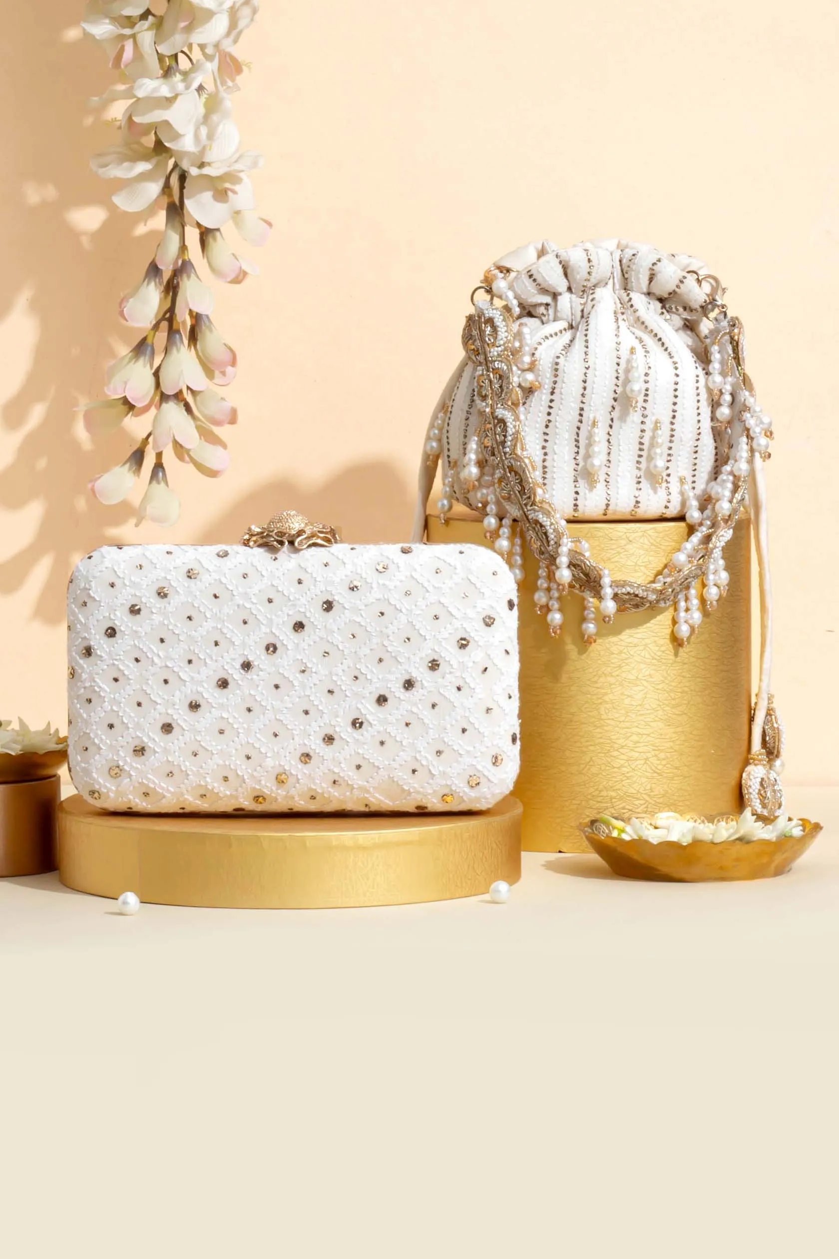 Inara Chikankari Mukaish Embroidered Mini Potli Bag