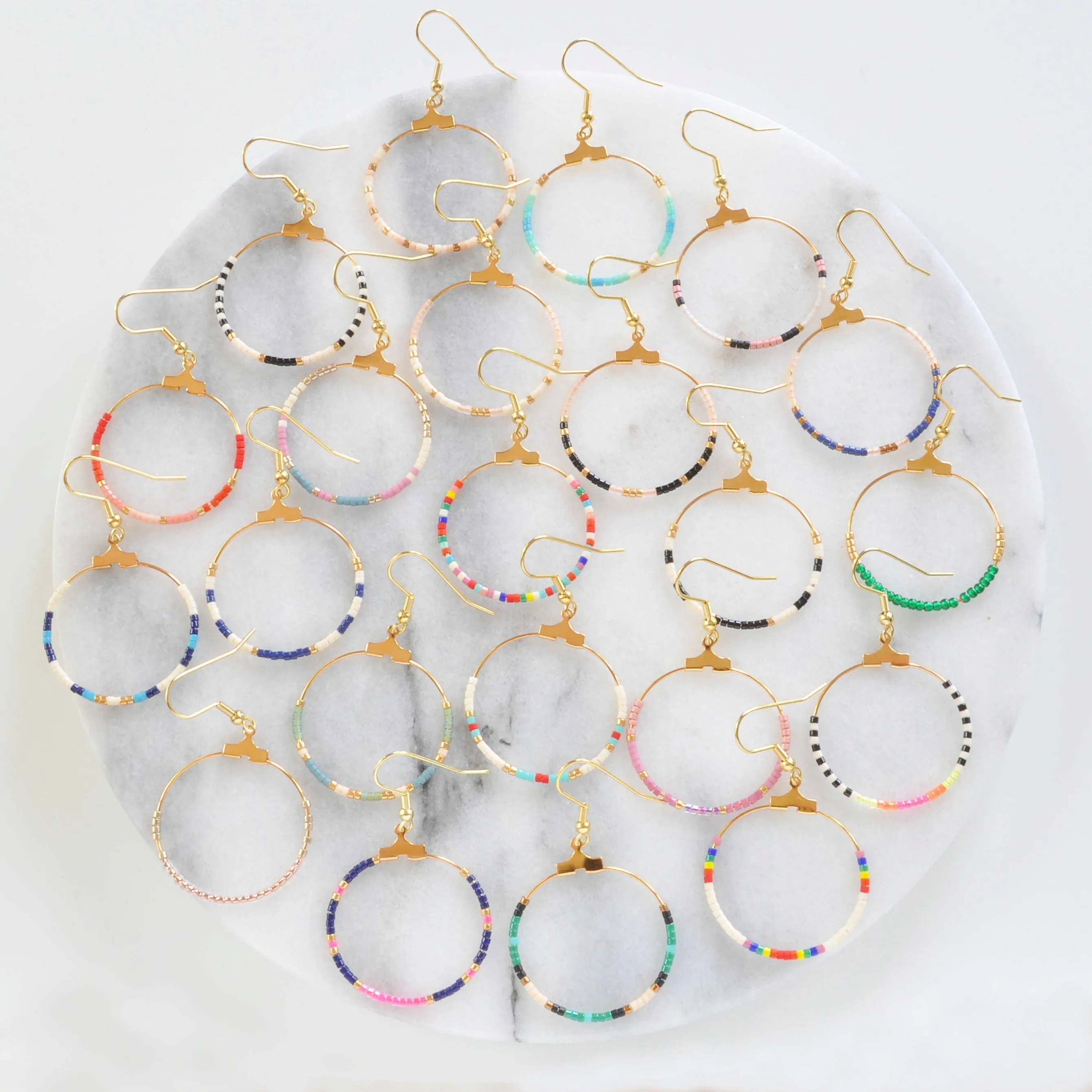 Small Rainbow Beaded Hoop Earrings