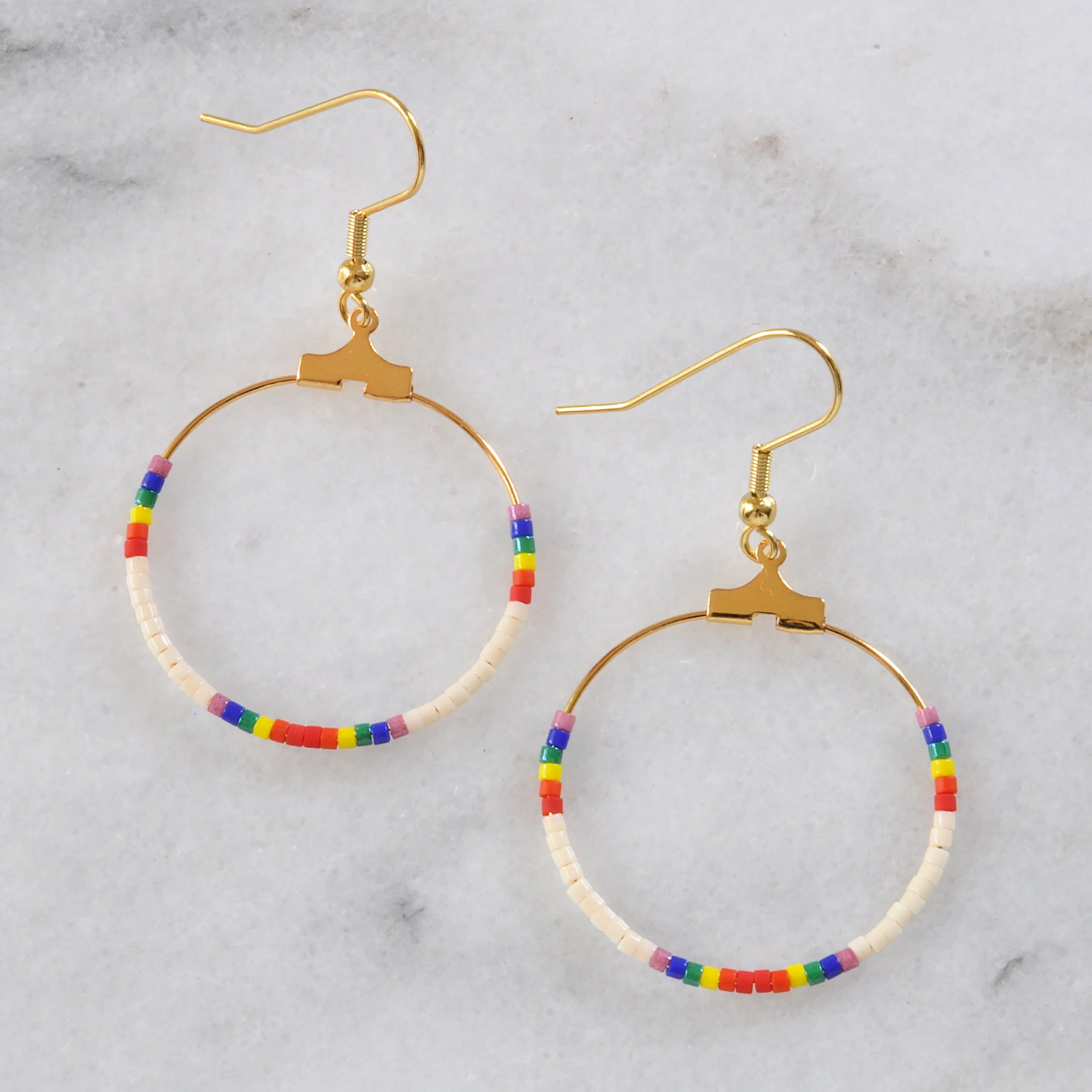 Small Rainbow Beaded Hoop Earrings
