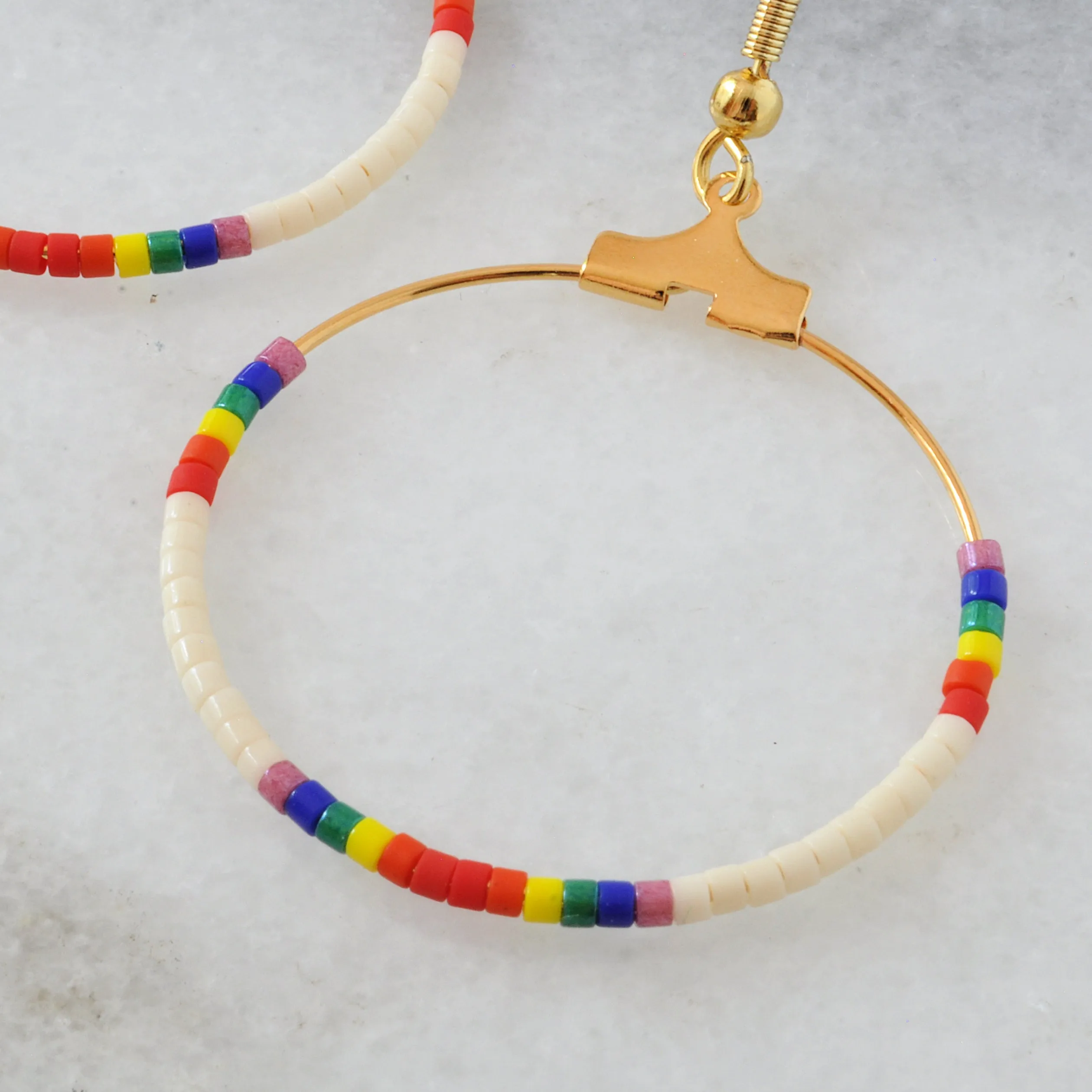 Small Rainbow Beaded Hoop Earrings