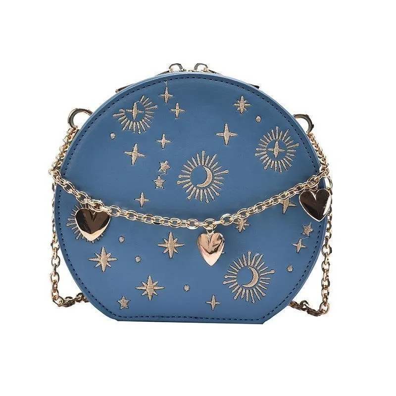 Small Round Crossbody Bag Astrology Design Embroidered