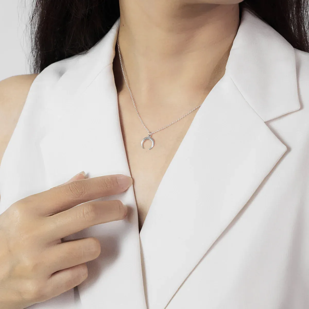 Small Silver Crescent Moon Necklace